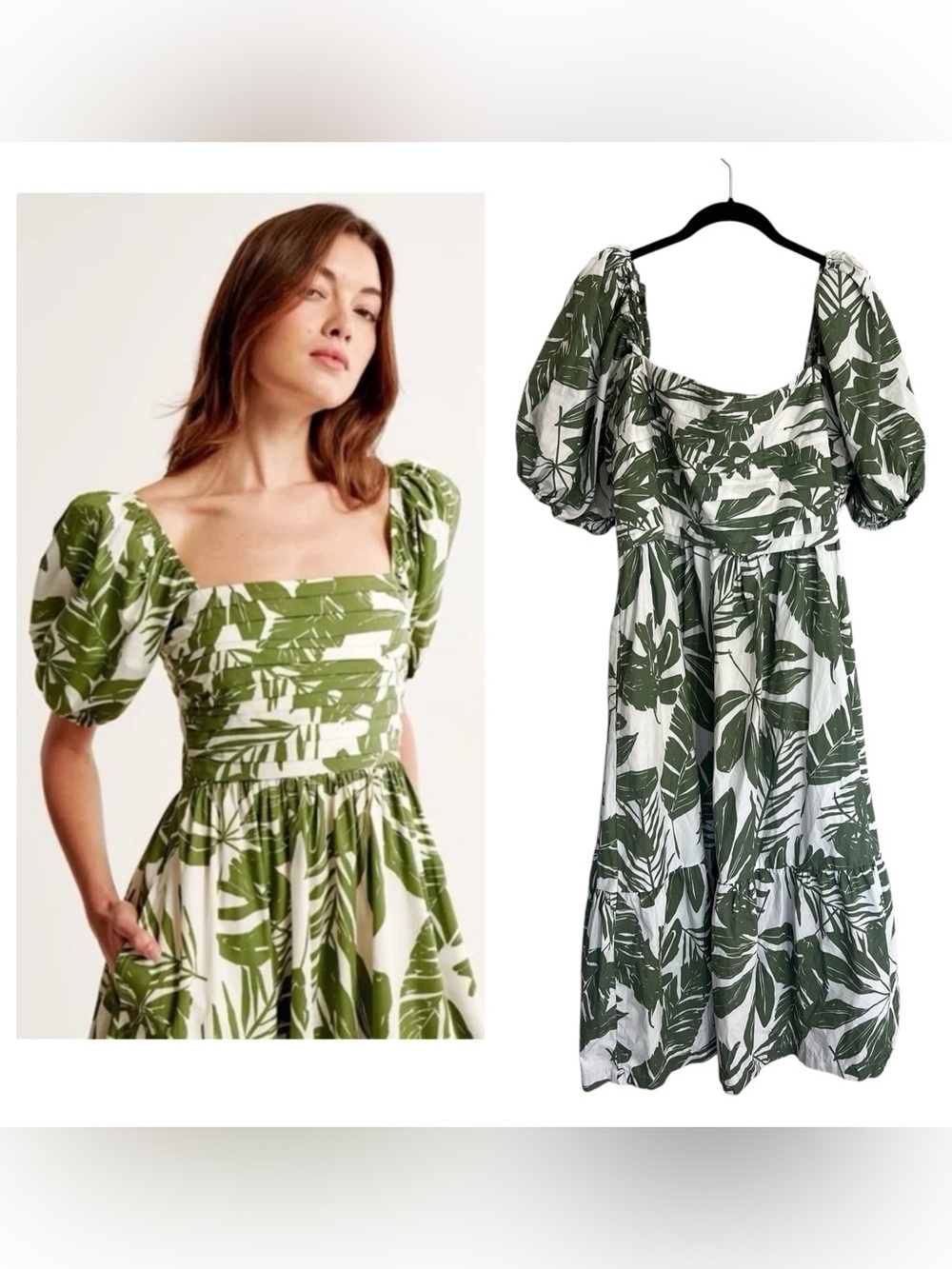 Abercrombie & Fitch Emerson Poplin puff sleeve midi dress leaf print sz XXL